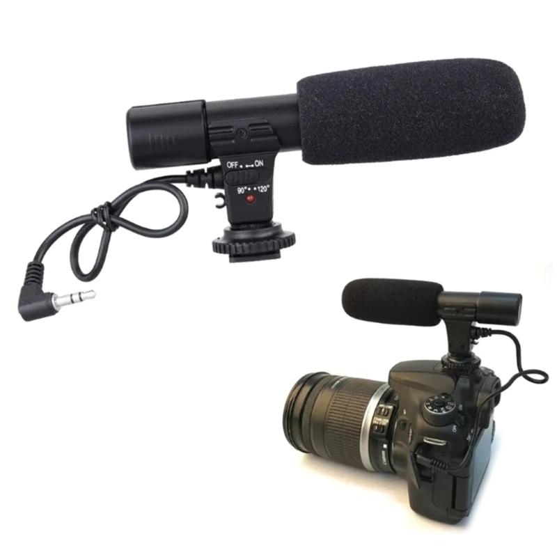 Portable Condenser Stereo Microphone Mic with 3.5mm Hot Shoe Mount for DSLR Camera Camcorders Interviews Accessories