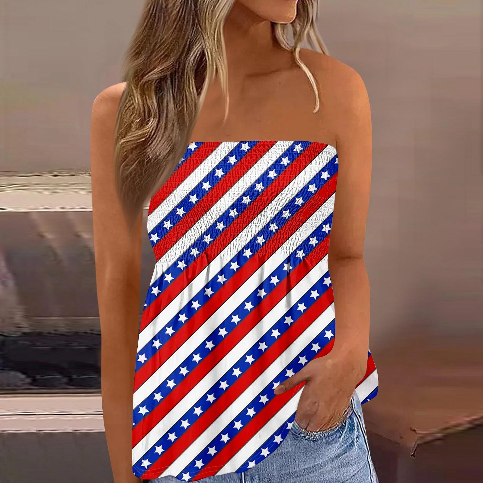 

Топы-трубы для женщин, милая сексуальная футболка без рукавов с открытыми плечами и принтом в честь Дня независимости S разноцветный