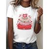 European Size Women'S Valentine'S Day Heart Cake Print T-Shirt | Short Sleeve Round Neck Casual Top, Heart Cake and Layered Frosting Design