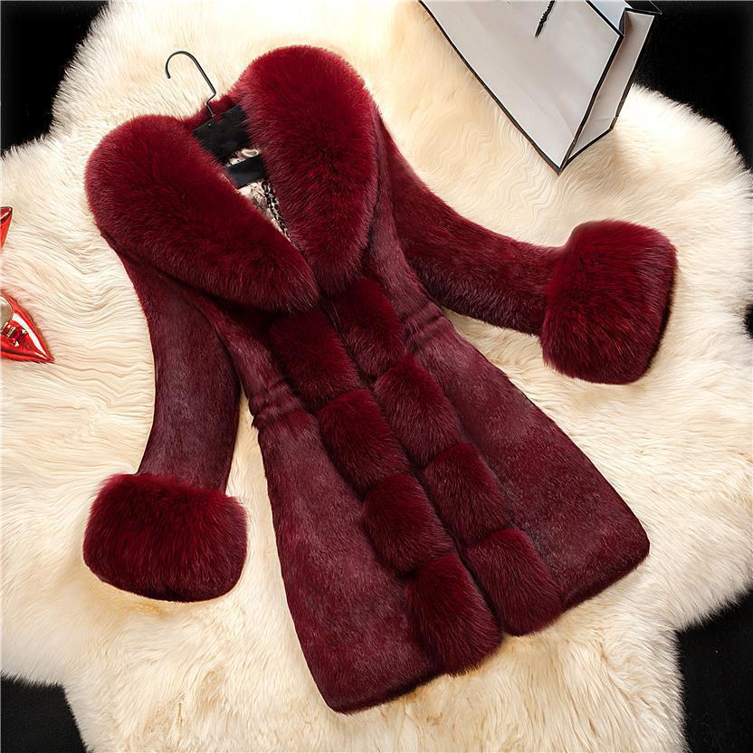Women Autumn Winter Outwear Faux Fur Coat Thick Female Long Fake Fox Fur Thick Long Sleeve Jacket Ladies Slim Warm Faux Fur Coat