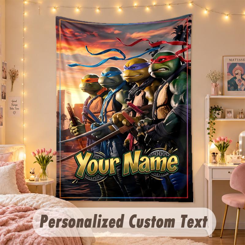 Custom Personalized Tapestry,Teenage Mutant Ninja Turtles Print Custom Name Text Wall Art Hanging for Bedroom