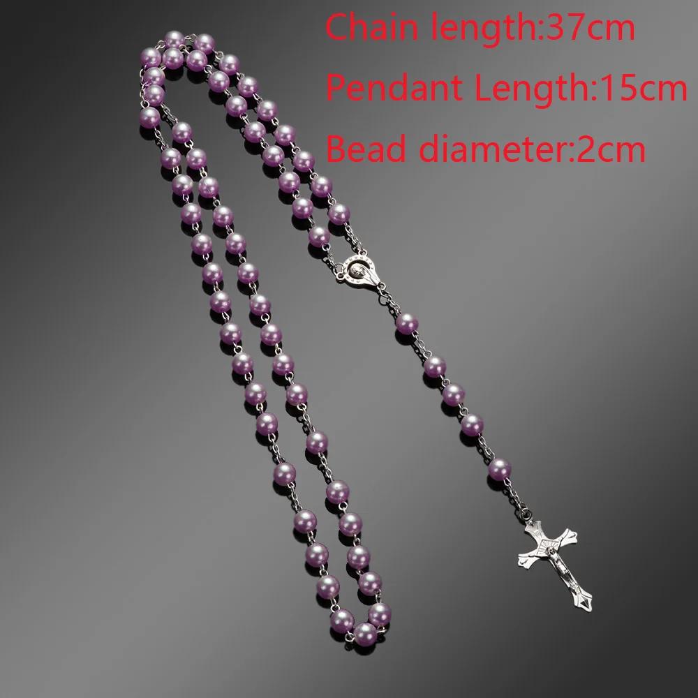 New Fashion Handmade Round Glass Bead Catholic Rosary Quality Bead Cross Necklace Beads Cross Religious Pendants Necklace