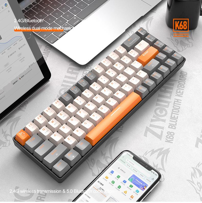 Free Wolf K68 Dual-Mode Bluetooth Mechanical Gaming Keyboard (Hot-Swappable, Russian Layout)