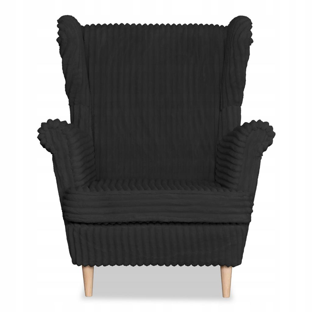 Fotel uszak Rene skandynawski Family Meble czarny sztruks paski modny