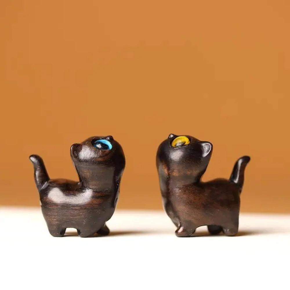 High Quality Handcrafted Kitten Figurine Wooden Miniature Cat Ornaments Carving Cat Event Souvenirs