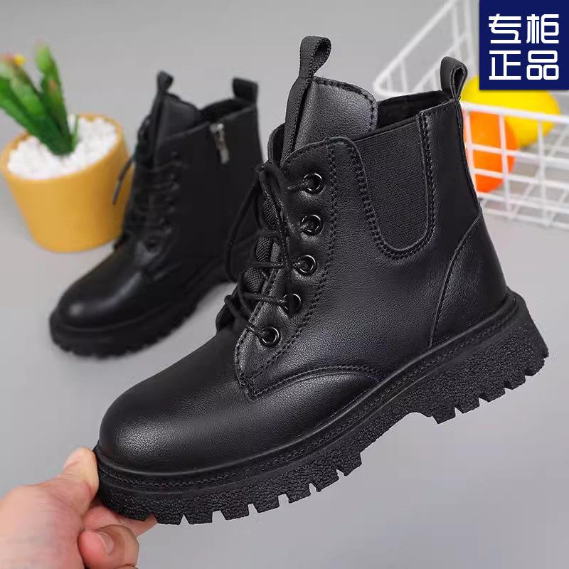 Girls Martin boots new autumn and winter velvet thickened boots little girls winter shoes boys short boots