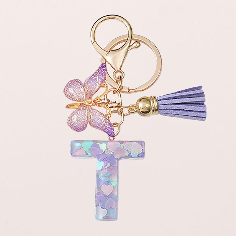 A-Z Letters Keychain Pendant Purple Butterfly Letter Keychain For Girls Women Exquisite Backpack Decoration Accessories Gifts