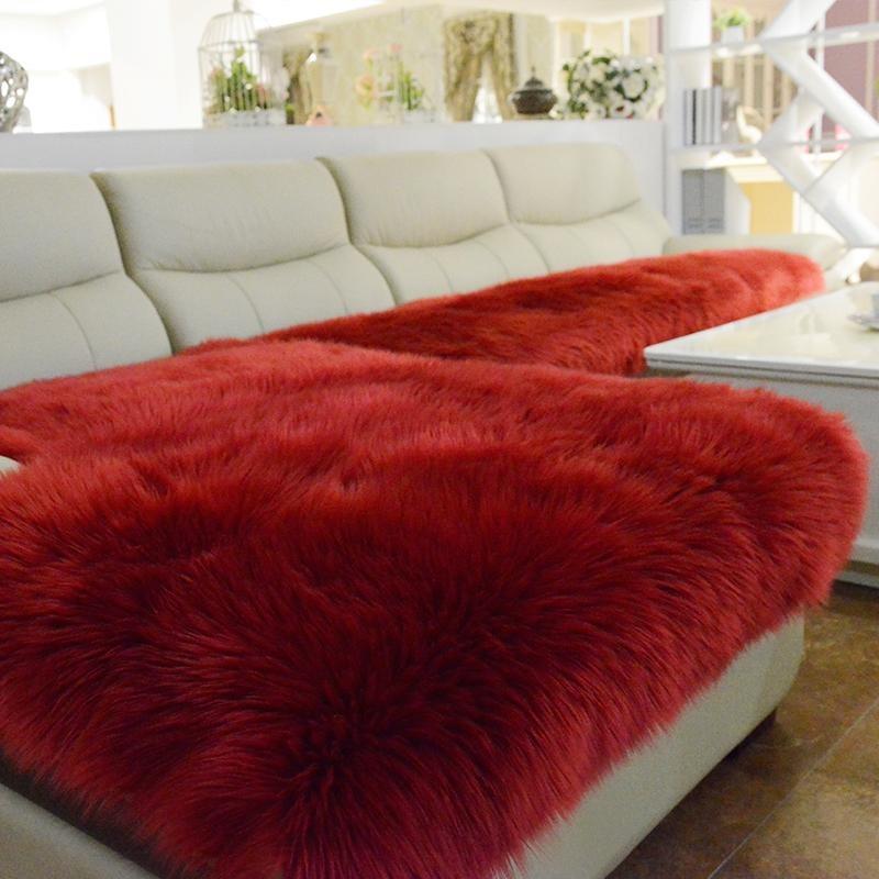 Nytt Sofatrekk Fullt Trekk Vinter Imiteret Ull Pute Lang Plysj Vindu Fortykket Europeisk Sklisikkert Sofamatte