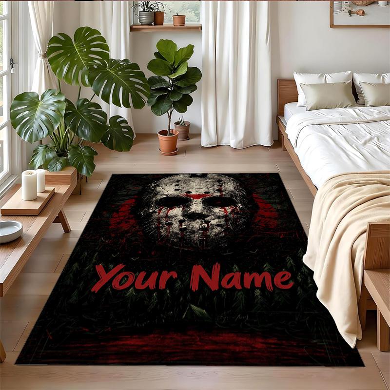 Crystal Velvet Rug Custom Name Text, Soft Non Slip Floor Mat Home DecorFriday the 13th Jason Voorhees