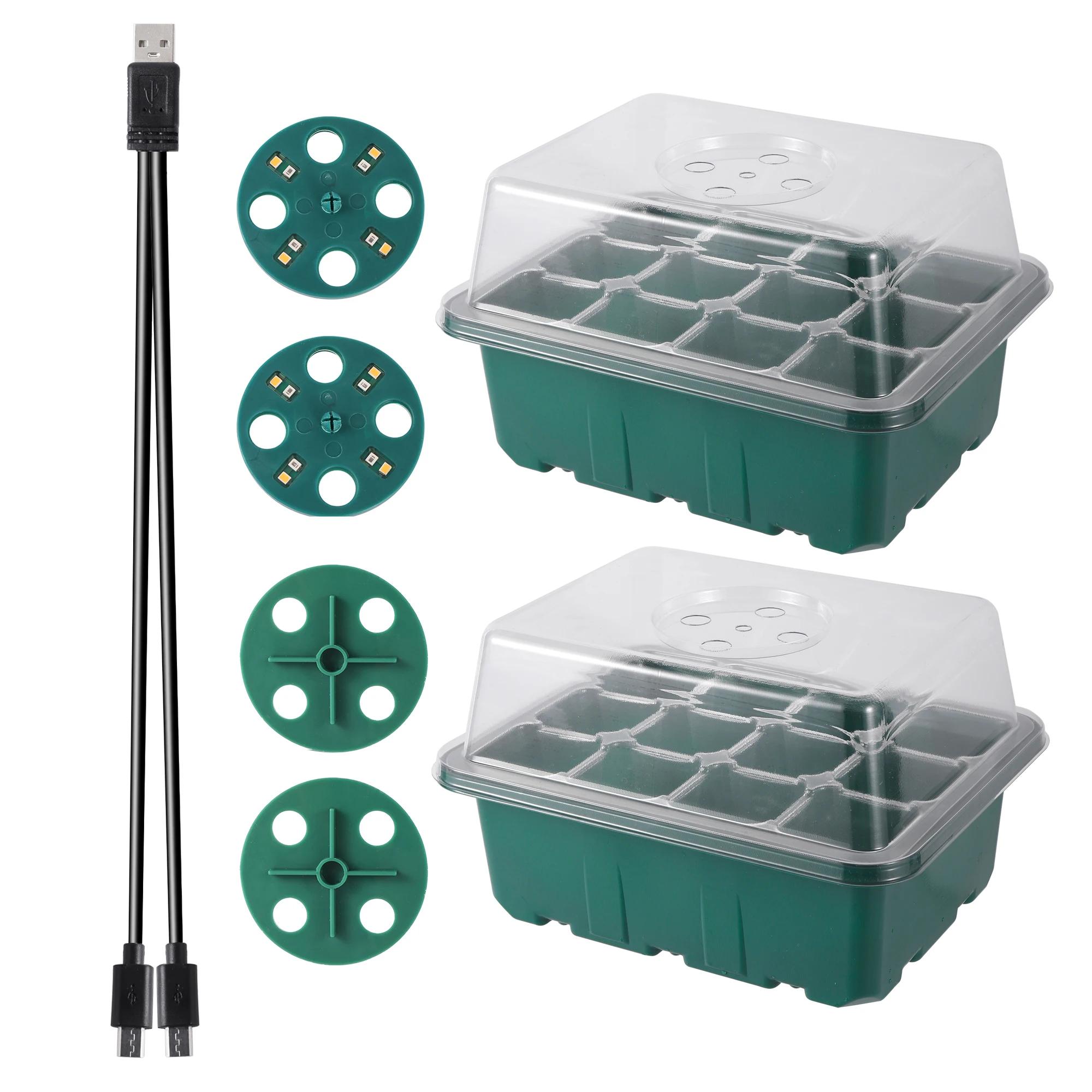

Seed Starter Tray Box With LED Grow Light Nursery Pot Seedling Germination Planter Adjustable Ventilation Humidity 6/12/13 Cell