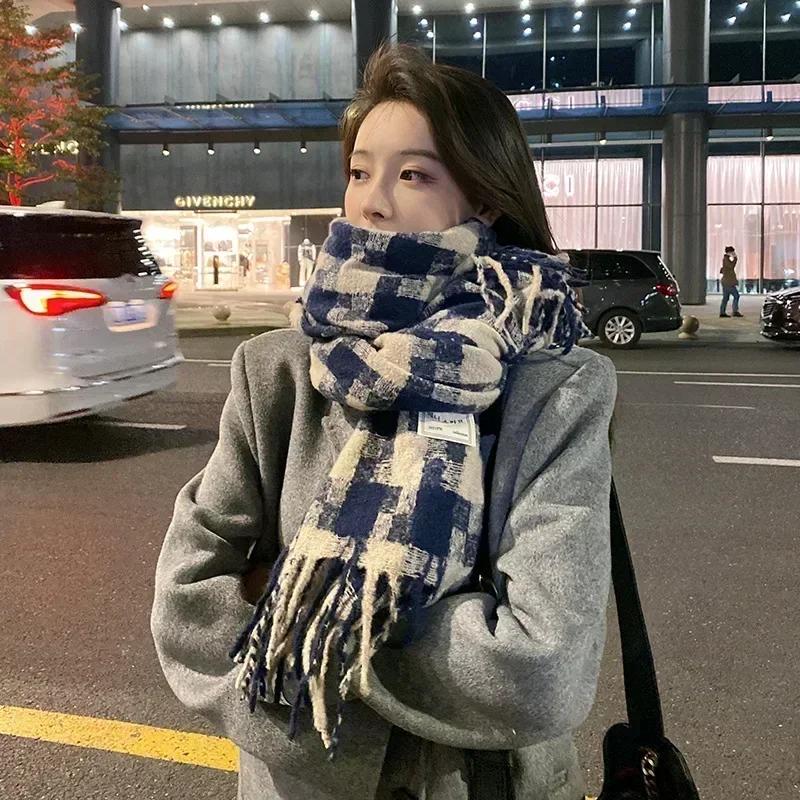 Autumn Winter Warm Plaid Scarf Korean Fashion Simple Thickened Soft Skin-Friendly Scarves Checkered Windproof Versatile Scarves 190cm