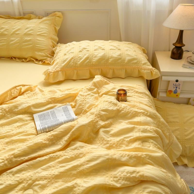 New Fashion Solid Color Lovely 7D Bean Korean Version Seersucker Single Summer Cool Quilt Breathable Home Quilt