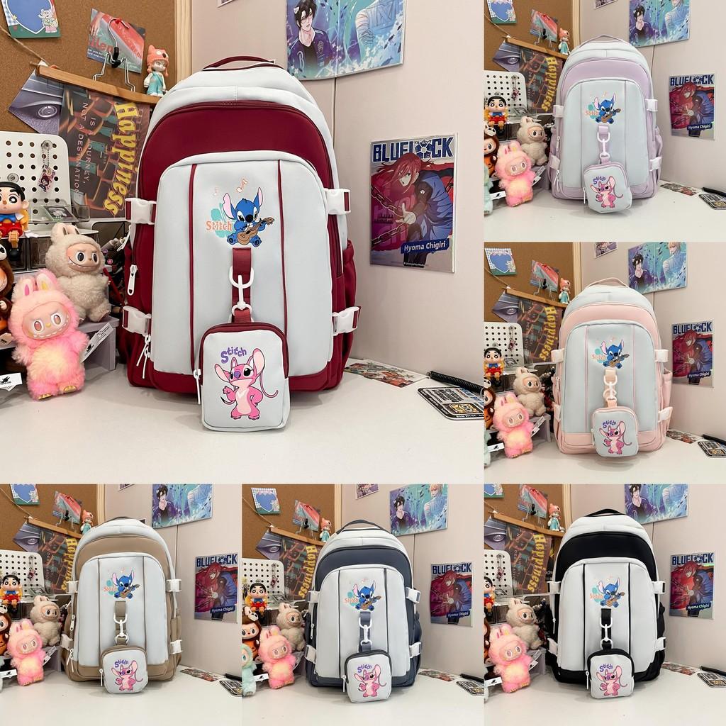 Stitch Pattern Angel School Backpack Anime Design Schoolbag Large Bag Capacity