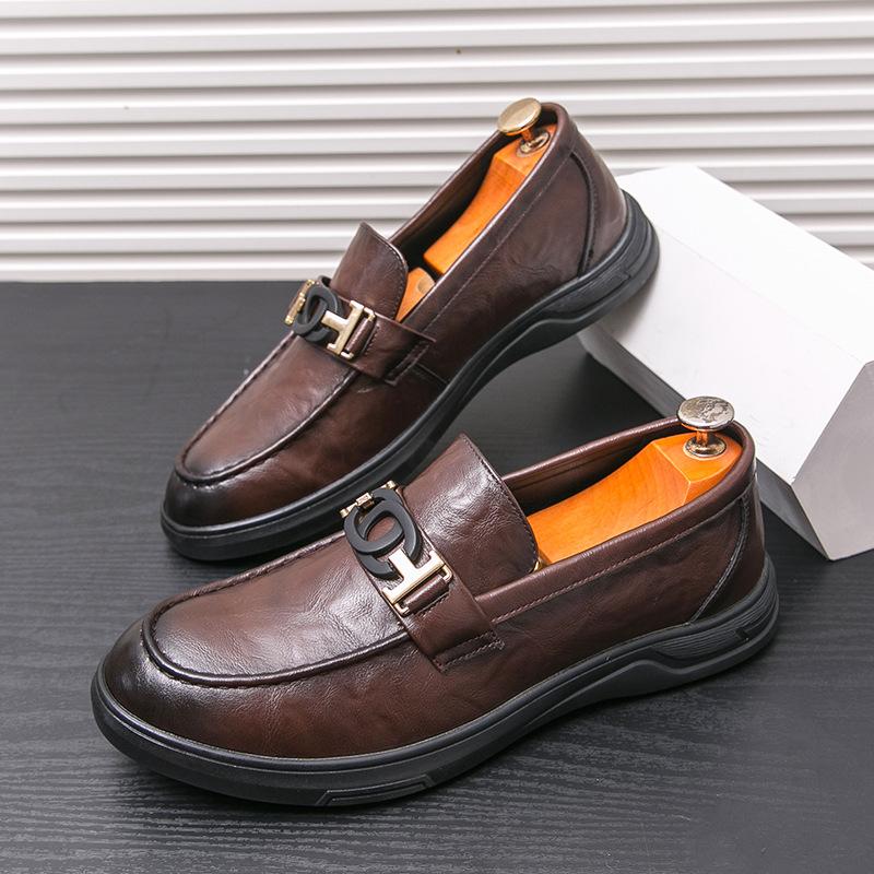

Leather shoes Men s business dress casual leather shoes One pedal Lazy foot loafers 2025 44