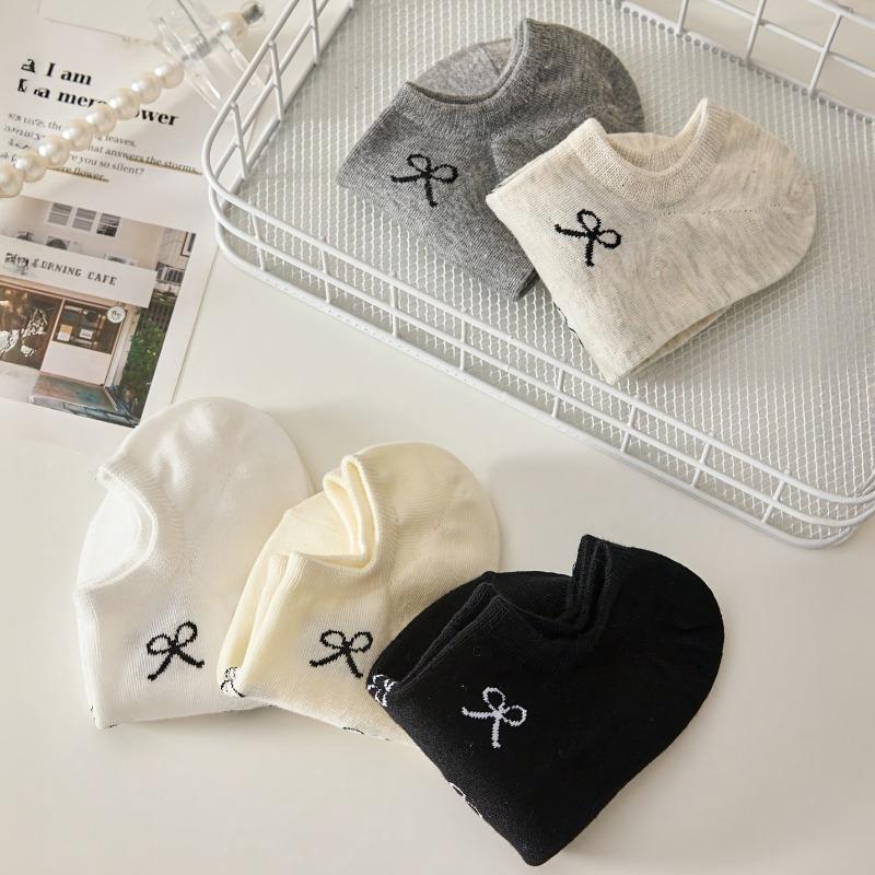 5 Pairs Women's Elegant Bow Short Socks - Breathable, Lightweight, Invisible Spring/Summer Casual Socks with Loose Cuff and Decorative Bow Design
