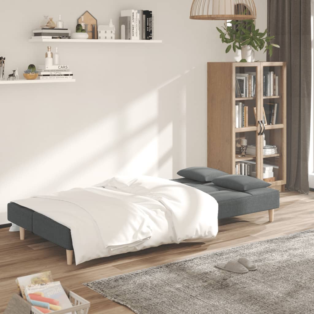 2 Seater Sofa Bed with 2 Pillows Dark Gray Fabric