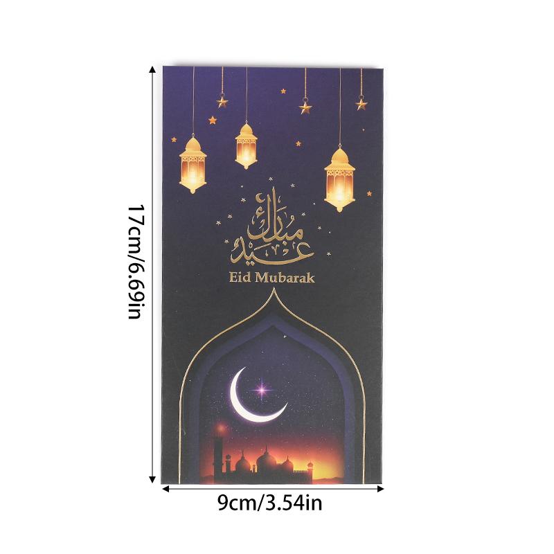 6 stk Eid Mubarak Kontantkonvolutter Penger Kort Ramadan Måne Slott Dekorasjon 2025 Islamsk Muslimsk Eid Al-fitr Invitasjonsrekvisitter