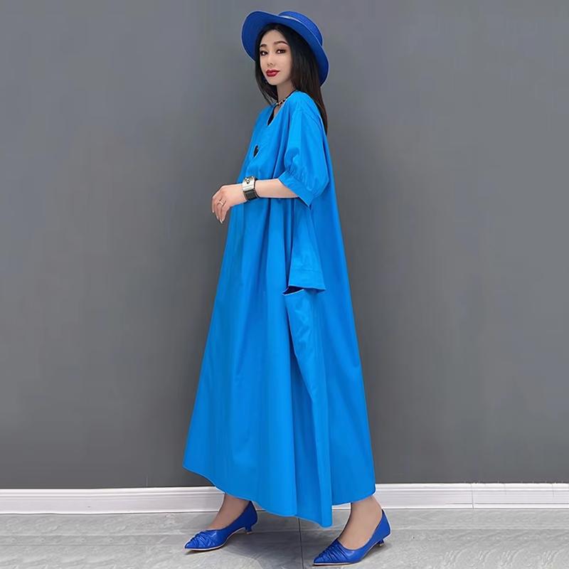 Xitao Casual V-neck Pocket Female Dress ZMY1079