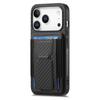 For iPhone 17 Pro Case with Card Holder Kickstand Fiber Pattern Leather Back Cover