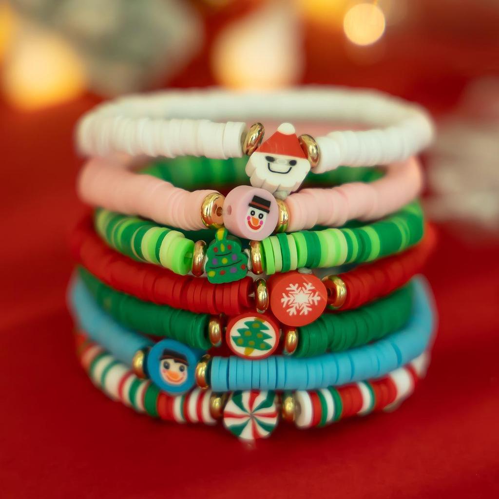 European-American Christmas Letter Clay and Irregular Beaded Bracelet Set