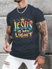Mens Jesus is My Light GraffitiStyle TShirt  Casual Crew Neck Short Sleeve Polyester Machine Washable