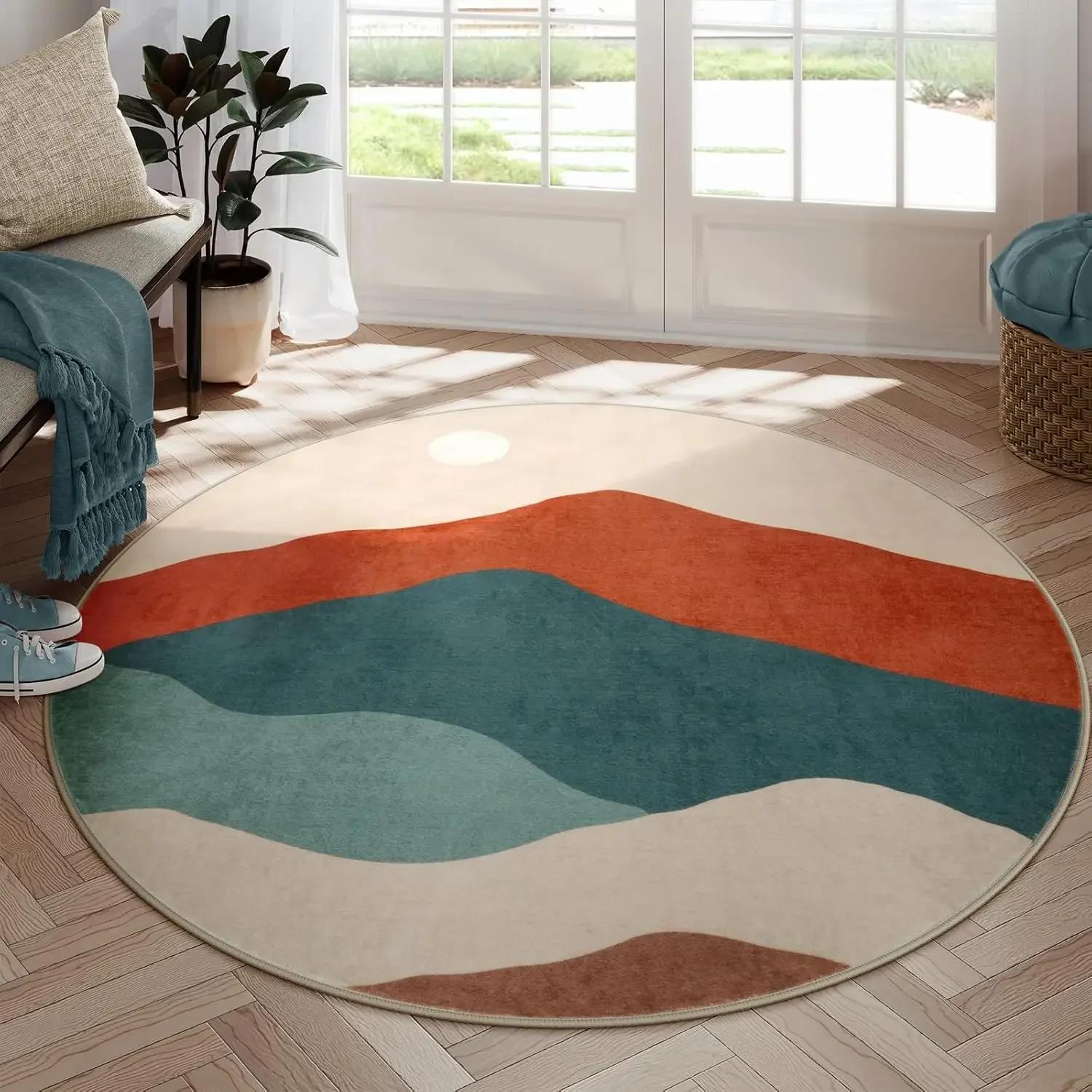 

Round Rug for Bedroom,Soft Area Circle Area Rug Imitation Cashmere Carpet Boho Washable Classroom Carpet for Living Room Decor 60CMx60CM