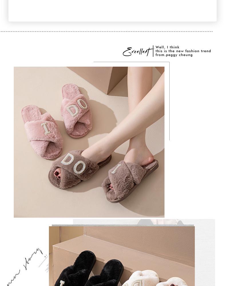 IDO Women's Furry Pearl Wedding Bachelorette Plush Slippers