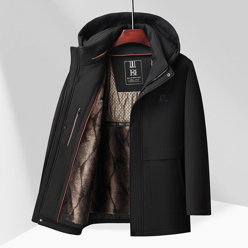 

Winter Men s Cotton-padded Clothes In the Elderly Father Wear Hooded Velvet Take-off Liner Two Wear Cotton-padded Jacket Men 175 чёрный