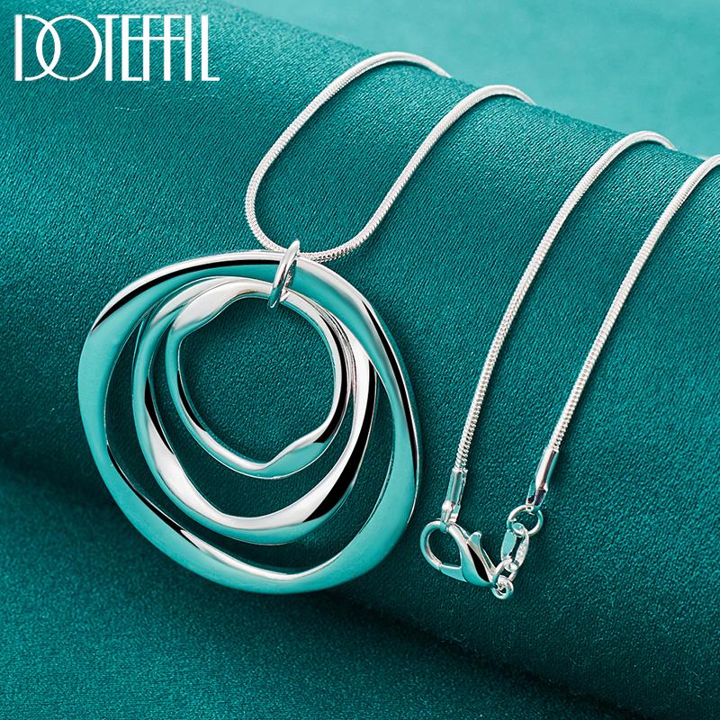 

DOTEFFIL 925 Sterling Silver 16-30 Inch Chain Three Circle Pendant Necklace For Women Man Fashion Wedding Party Charm Jewelry 75cm