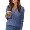 Women's T Shirt Tee Button Long Sleeve Daily Weekend Fashion Basic V- Neck Regular Top