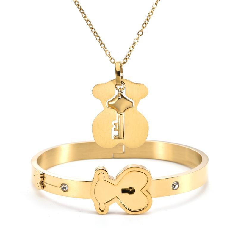 Two-piece Bear Bracelet Diamond Bear Bracelet with Key Chain