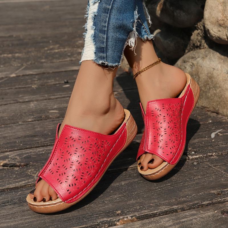 

Мода 2025 Обувь Сандалии Летние С открытым носком Женская обувь Шлепанцы Сандалии для женщин Обувь на танкетке Удобная женская обувь Тапочки 42 красный