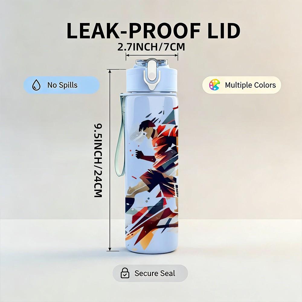 1PC Dynamic Soccer Sport Scene 750ml Color Plastic Sports Water Bottle Leakproof Flip Straw Lid Suitable for Sports Office Home Use