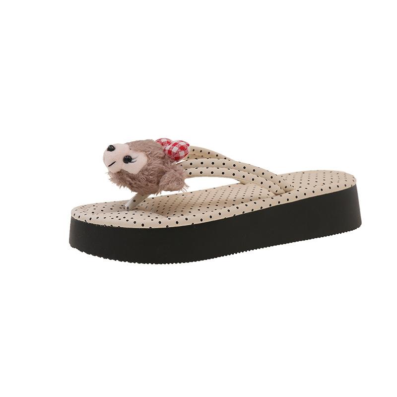 Summer new European and American outer wear polka dot thick-bottomed cool slippers pinched open-toed bear casual versatile women's flip-flops