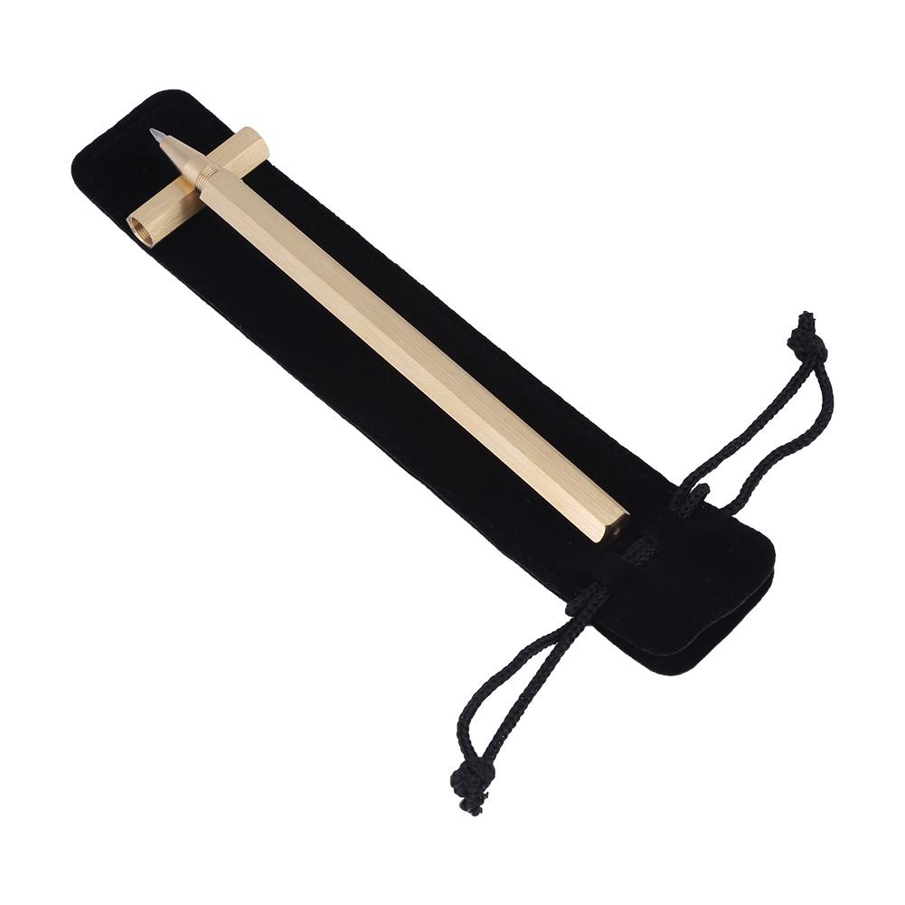 Handgefertigter sechseckiger Anti-Roll-Stift aus Messing, prismatischer Anti-Rutsch-Kugelschreiber mit Stifttasche