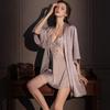 Damen Ice Silk Spitzen-Camisole & Morgenmantel Set – Sexy Zweiteiliger Pyjama