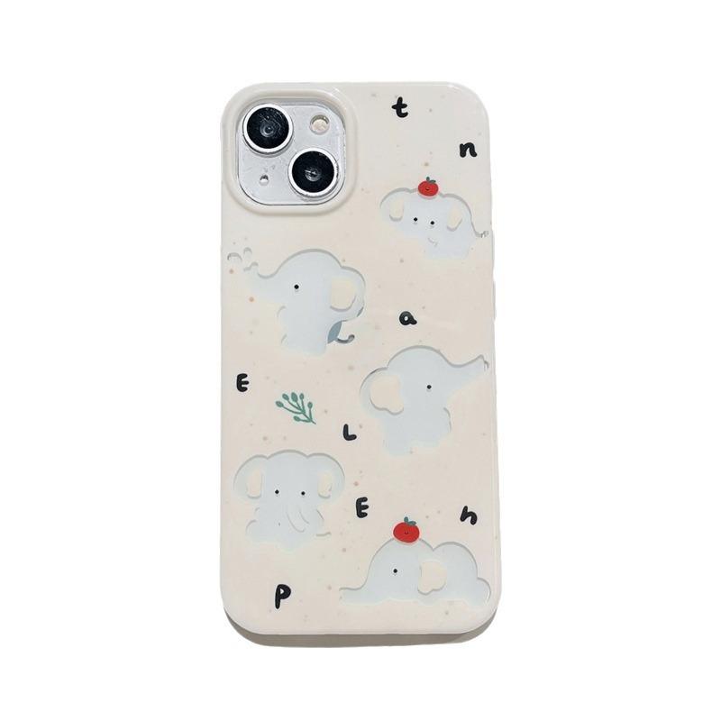 

Cartoon Cute Hollow Out Elephant IMD Phone Case For iPhone 15 Pro Max 17 16 14 13 Shockproof Silicone Back Cover iPhone 14 Pro