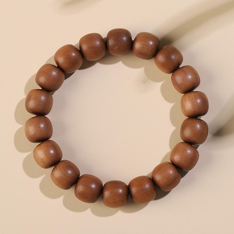 Men's Sandalwood Bracelet - Wenwan Buddhist 108 Barrel Beads Rosary with Milky Fragrance, Retro Design, Sink-Grade Quality.