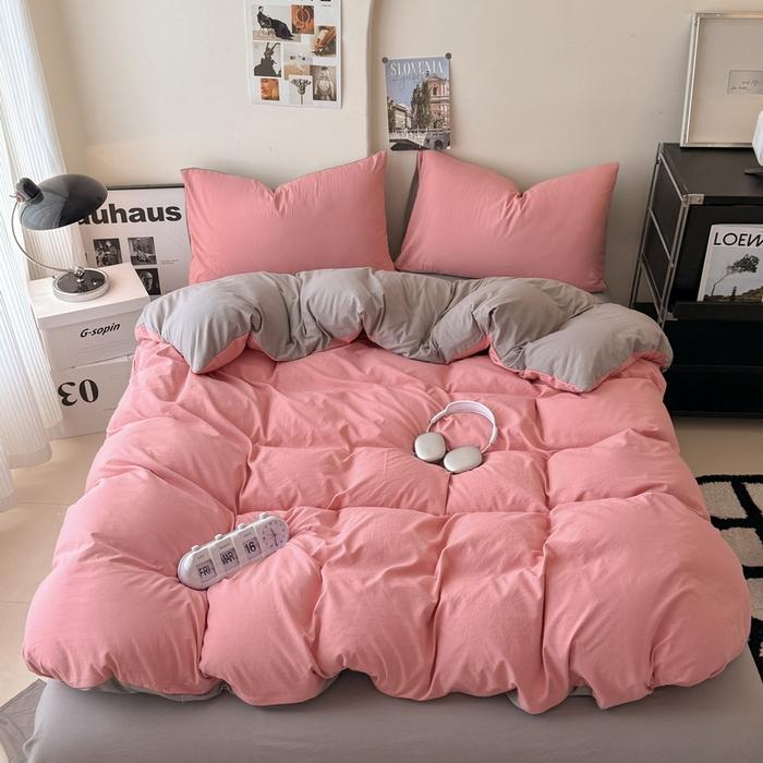 new solid color washed cotton four-piece set Shuangpin student dormitory single bedding three-piece set
