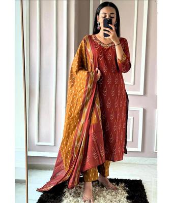 Ensemble Kurta Pantalon Dupatta en Coton Pur pour Femme Créateur Top Tunique Indienne Robe Salwar Suit