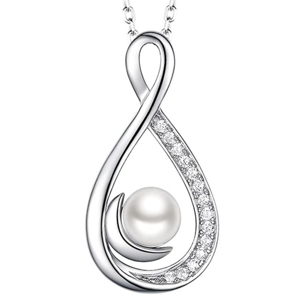 Infinity Teardrop Frame Single Round Pearl Partial Paved Zircon Pendant Women Clavicle Necklace