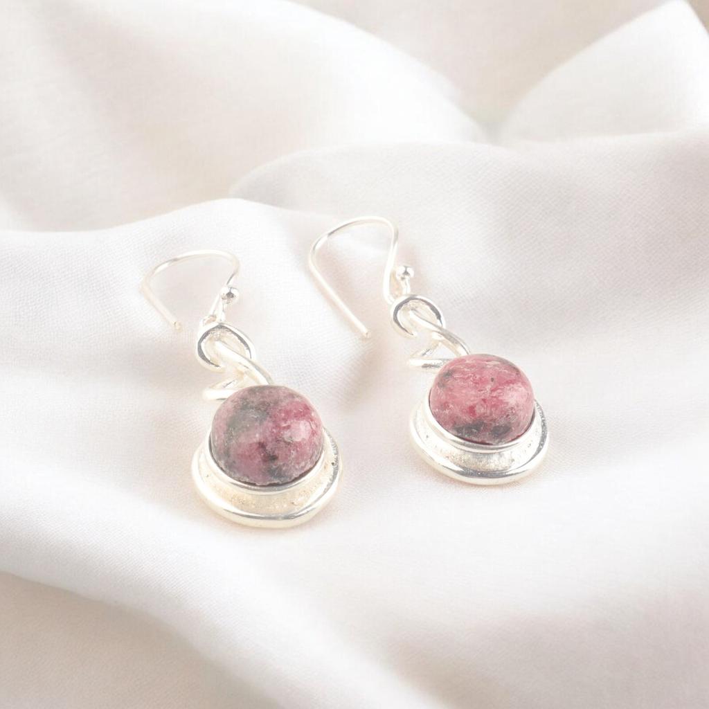 Vintage Black Rhodonite 925 Sterling Silver Designer Earrings Bridal Jewelry CE-14-22