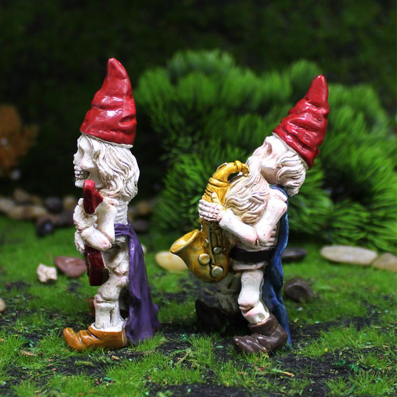 Skeleton Halloween Music Dwarf Resin Statue Handheld Guitar And Saxophone Design