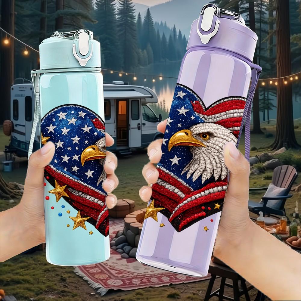 1PC Eagle American Heart Flag 750ml Color Plastic Sports Water Bottle Leakproof Flip Straw Lid Suitable for Sports Office Home Use