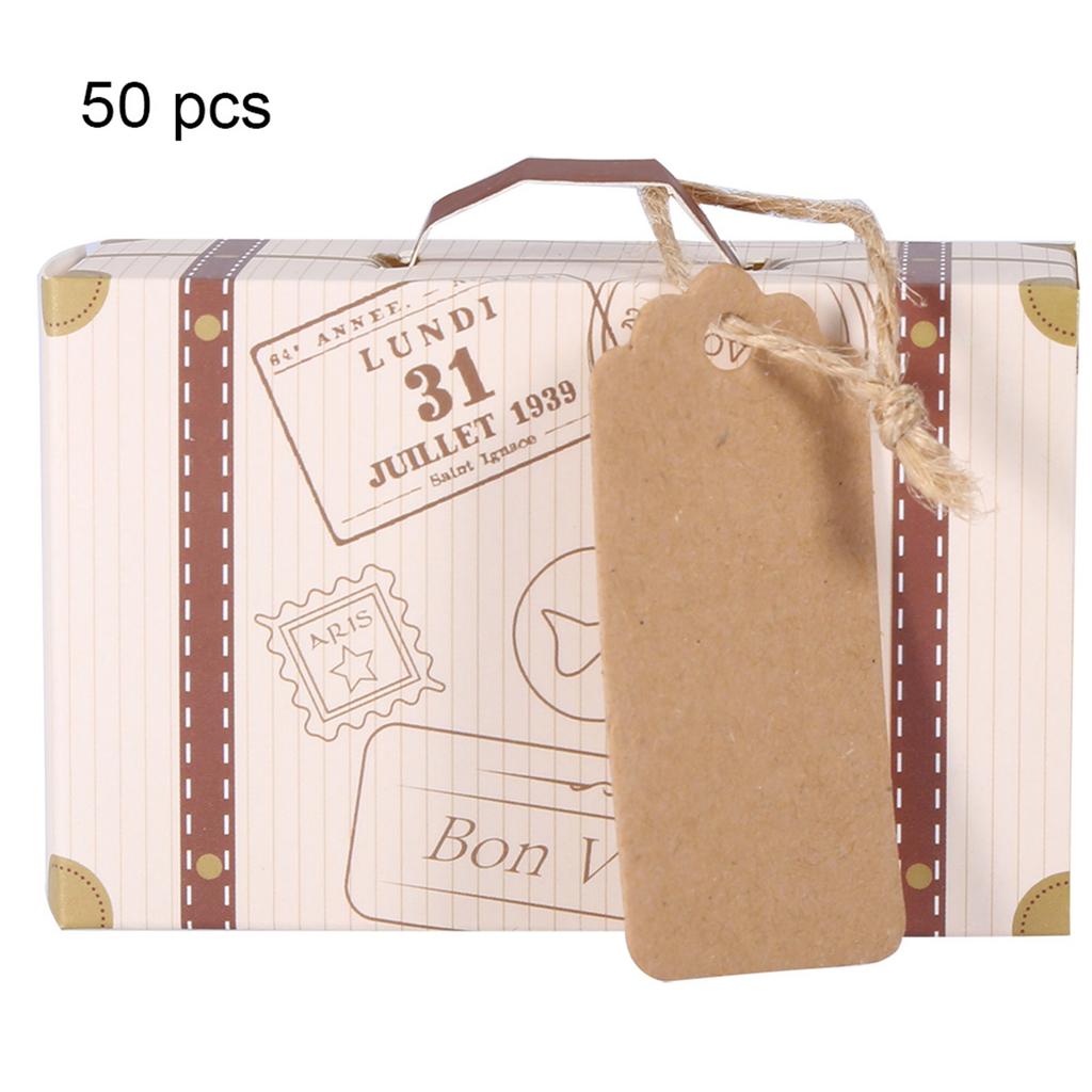 50pcs/ Set Novel Suitcase Elegant Portable Cardboard Candy Gift Box Wedding Party Birthday