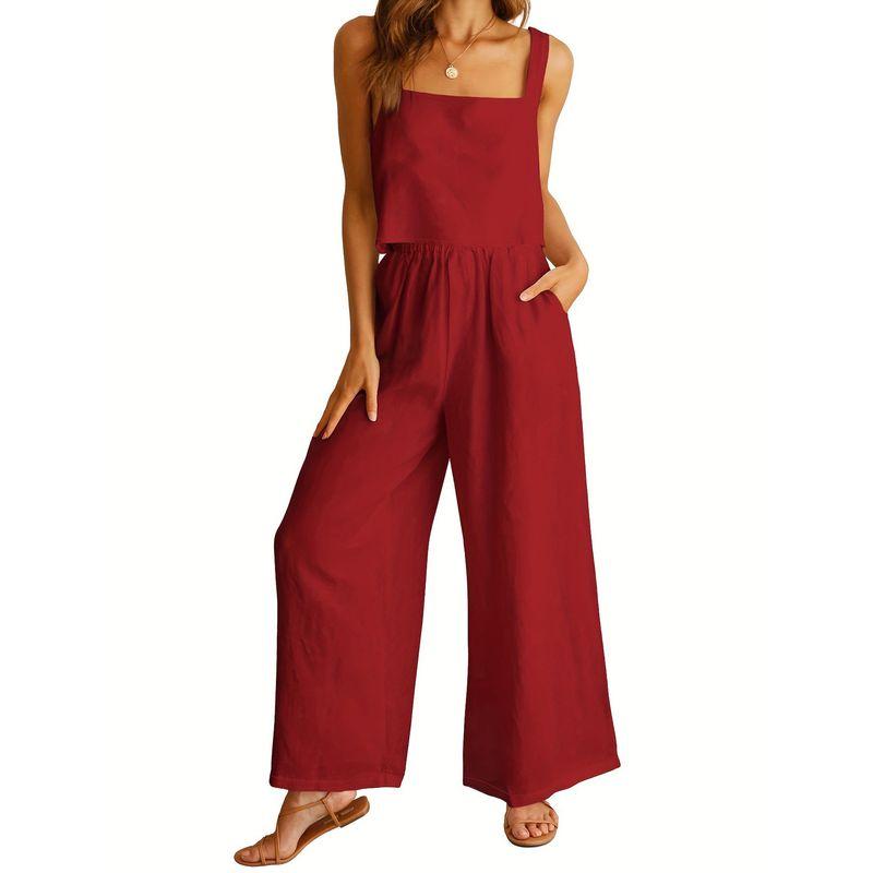 A Halter Top and Wide-Leg Pants Set Square Collar Cami Wide Leg Pants Two-piece Set