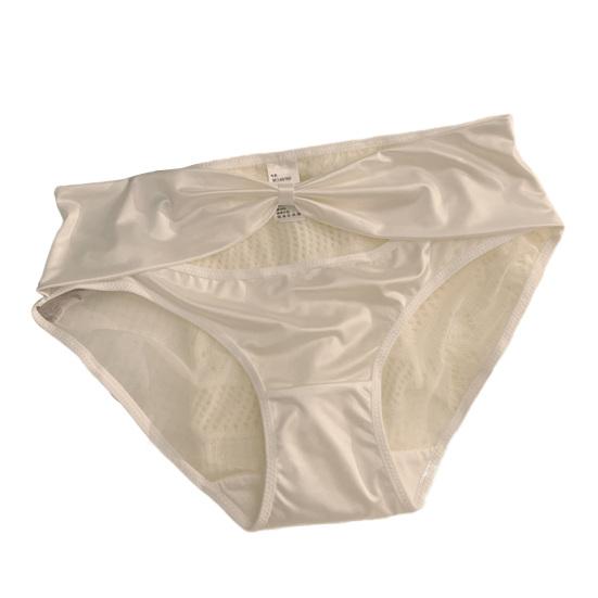 Women Panties See-through Mesh Big Bow Decor Satin Hollow Out Mid Waist Solid