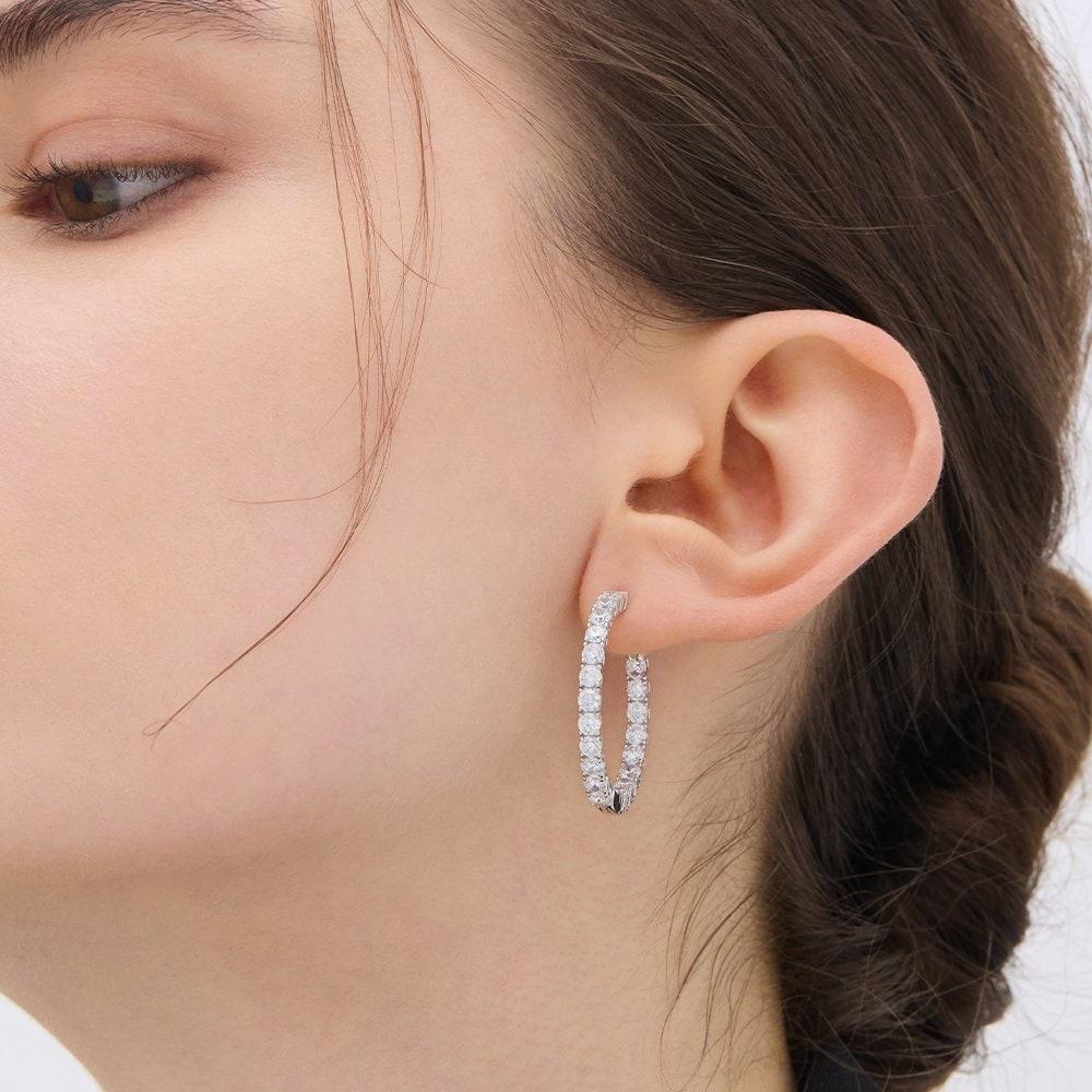 Essence Silver (W) Tennis One-Touch Earrings Xl White Hl4E55419W9Xxx