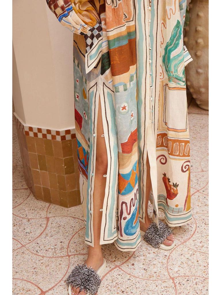 2026 European & American Fashion: Loose Linen Printed Dress