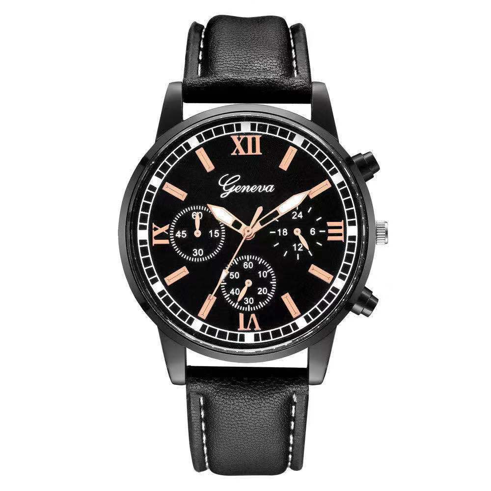 Fashion Men S Business Watch, Black Shell Three Eyelid Strap Watch, Men S Casual Quartz Watch